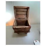 Vintage Carved Wooden Chest and Iron Teapot Set