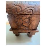 Vintage Carved Wooden Chest and Iron Teapot Set