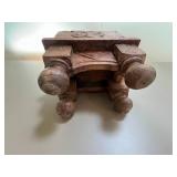 Vintage Carved Wooden Chest and Iron Teapot Set