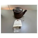 Vintage Carved Wooden Chest and Iron Teapot Set