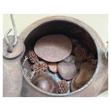 Vintage Carved Wooden Chest and Iron Teapot Set