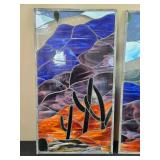Pair of Southwestern Desert Landscape Stained Glass Panels