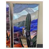 Pair of Southwestern Desert Landscape Stained Glass Panels