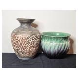 Set of 2 Decorative Clay and Ceramic Vases