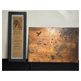 Framed Vintage Poster and Lake Minnetonka Copper tone Map