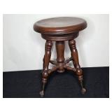 Vintage Wooden Piano Stool with Claw Feet