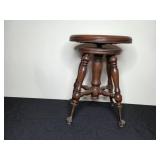 Vintage Wooden Piano Stool with Claw Feet