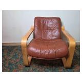 Mid-Century Modern Leather Armchair with Wooden Frame