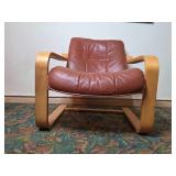 Mid-Century Modern Leather Armchair with Wooden Frame