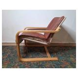 Mid-Century Modern Leather Armchair with Wooden Frame