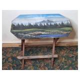 Wooden Folding Tray Table with Scenic Landscape Design