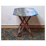 Wooden Folding Tray Table with Scenic Landscape Design