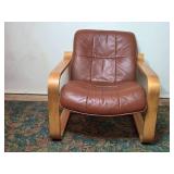Vintage MCM Armchair with Leather Upholstery and Bentwood Frame