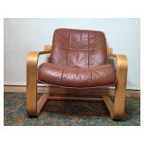 Vintage MCM Armchair with Leather Upholstery and Bentwood Frame