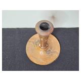 Set of 4 Assorted Brass and Wood Candlestick Holders