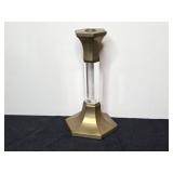 Set of 4 Assorted Brass and Wood Candlestick Holders