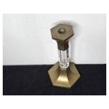 Set of 4 Assorted Brass and Wood Candlestick Holders