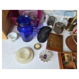 Mixed Household Items Including Decor, Tools, and Batteries