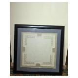Framed Vintage Linen Handkerchief with Lace Detail