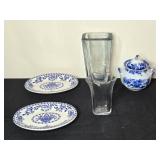 Sterling & Cauldon China in Blue and White Patterns and Glass Vases