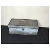 Vintage Collection: Rustic Metal Box, Sculpture, and Antique Tools