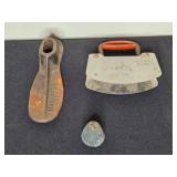 Vintage Collection: Rustic Metal Box, Sculpture, and Antique Tools