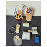 Assorted Household Items including Power Strips, Stationery, and Storage Basket