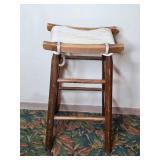 Vintage Wooden Tall Stool with Rope Seat