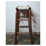 Vintage Wooden Tall Stool with Rope Seat