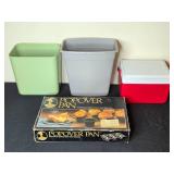 Popover Pan and Assorted Storage Bins and Cooler