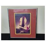 Framed Artwork of Sailing with Signed Signature