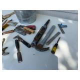 Collection of Hand Tools and Galvanized Metal Bucket