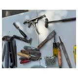 Collection of Hand Tools and Galvanized Metal Bucket