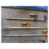 Assorted Clamps, Rulers, Extension Cords, and Square Set