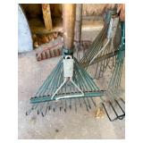 Assortment of Garden Rakes and Tools