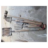 Group of Gardening Tools Including Shovels, Rake, and Fork