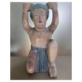 Vintage Hand-Carved Wooden Statue of a Kneeling Figure