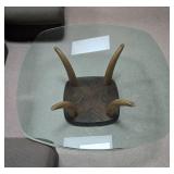 Glass Top Coffee Table with Artistic Wooden Base