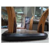 Glass Top Coffee Table with Artistic Wooden Base