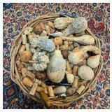 Basket of Assorted Dried Gourds with Collector Corks and Miscellaneous Items