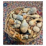 Basket of Assorted Dried Gourds with Collector Corks and Miscellaneous Items