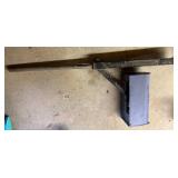 Used Blue Mailbox with Mounting Pole and Red Flag