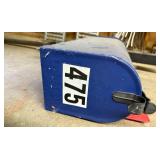 Used Blue Mailbox with Mounting Pole and Red Flag