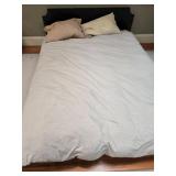 Queen Size Platform Bed with Headboard and Linens