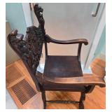 Antique Hand-Carved Wooden Armchair with Face Motif