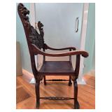 Antique Hand-Carved Wooden Armchair with Face Motif