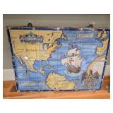 Antique Ceramic Wall Art Tile Map of the Americas & Atlantic