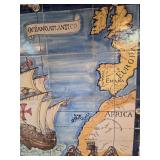 Antique Ceramic Wall Art Tile Map of the Americas & Atlantic