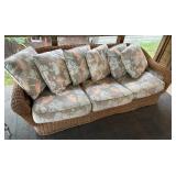Used Rattan and Fabric Sofa with Cushions