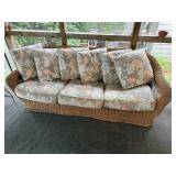 Used Rattan and Fabric Sofa with Cushions